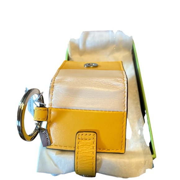 Coach Yellow & White Leather ID Card Holder Keychain Wallet NWT And Box - Picture 2 of 6